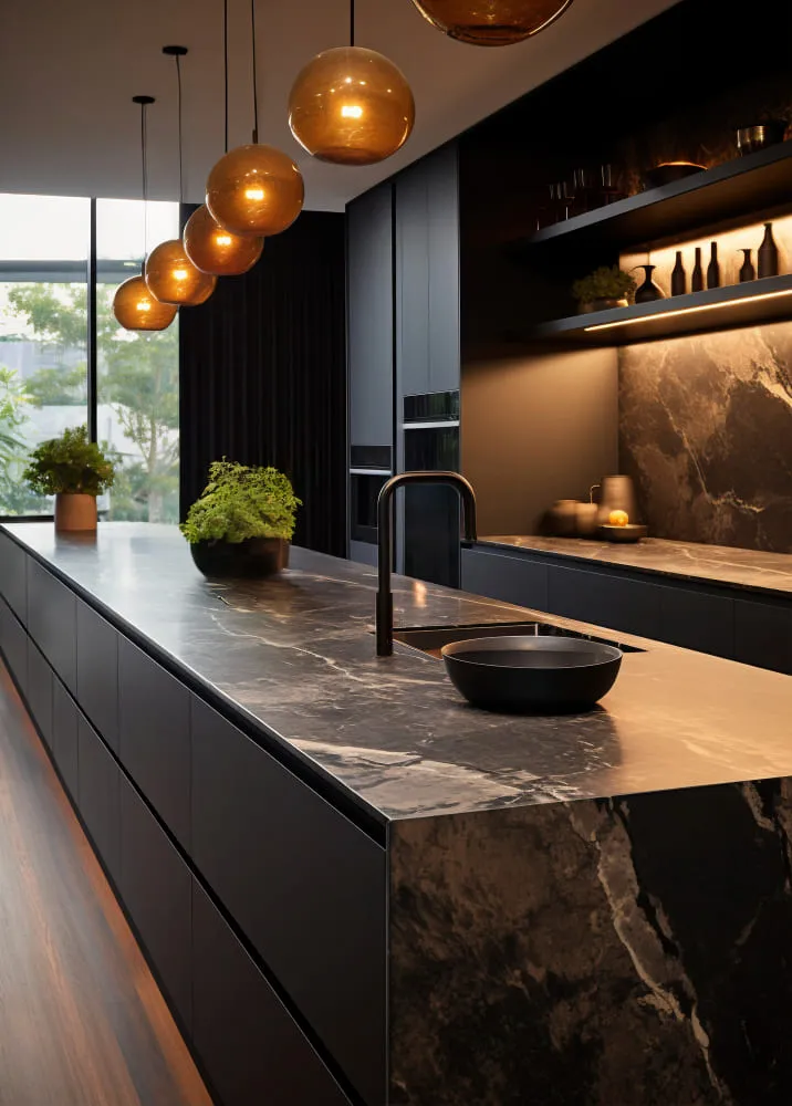 Elegant kitchen setup with ZIURV stone drying mats, bamboo dispensers, and modern neutral tones.