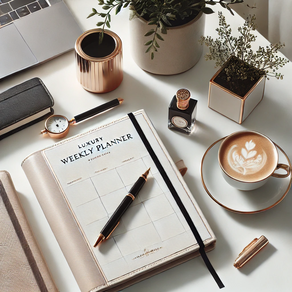 Elegant workspace with planners and organizers for a productive and stylish day.